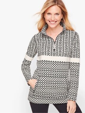 T by Talbots Fair Isle Quarter Zip Top (Size LP)